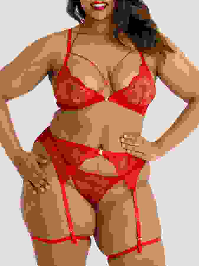 Lovehoney Plus Size Midnight Dream Red Bra Set, Red, hi-res